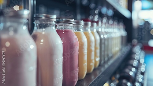 A photo of protein shakes in gym bottles.