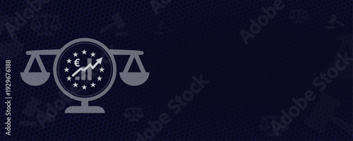 European Union Finance and Economy Law Concept with Euro Symbol and Scales of Justice Vektor Background with Copy Space