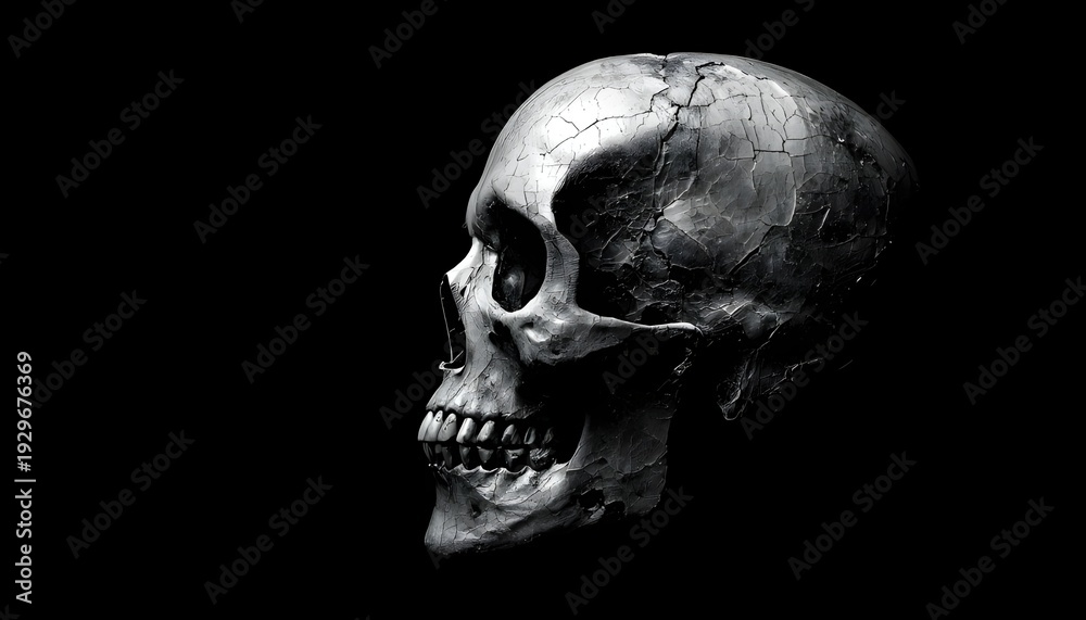 Obraz premium A close-up view of a human skull with a black background