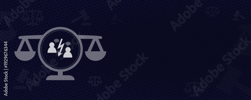 Communication and Defamation Law Concept with People and Speech Bubbles on Scales of Justice Vektor Background with Copy Space