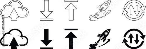 Collection of arrows and recycling symbols
