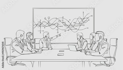 Business team discussing strategy in modern office setting