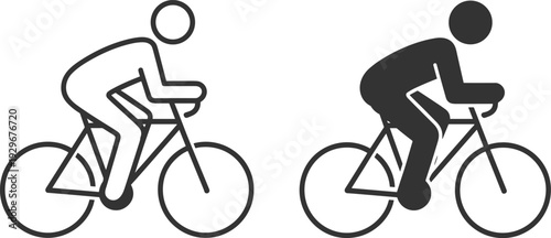 Black silhouette and outline icons of a professional cyclist riding a bicycle, sports activity, healthy lifestyle, fitness, and racing vector.