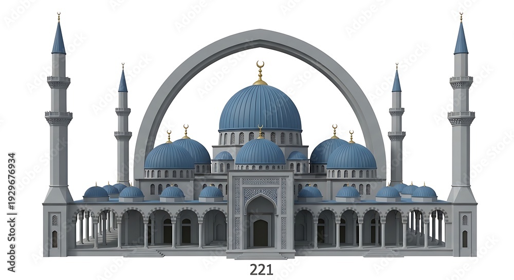 Obraz premium A large blue and gray mosque with several minarets