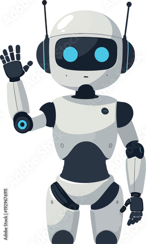 robot umanoide uomo donna che saluta stop alt vettoriale 