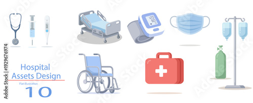 Set of 5 hospital neccessary assets flat stock  illustrations vector 