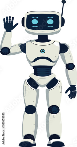 robot umanoide uomo donna che saluta stop alt vettoriale 