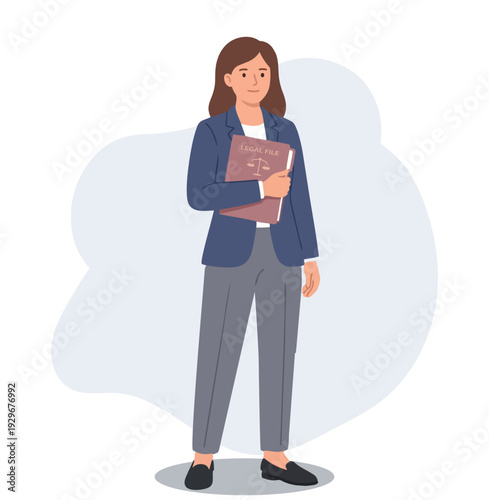 Woman judge makes fair decision for defendant who has broken law, standing near large gavel. Miniature judge feels fear stock illustration