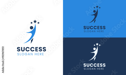 Minimal and modern success logo featuring an abstract human figure reaching toward a star. This clean vector icon represents achievement, growth, leadership, ambition, and business success. Perfect fo