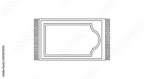 Simple line art Islamic prayer mat with geometric border design, top view, on an isolated white background.