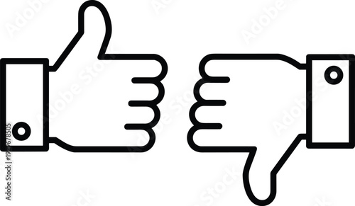 Set, of, black, line, icons, of, thumbs, up, and, thumbs, down, gestures, for, social, media, feedback, and, user, rating, vector.