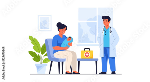 Newborn Baby Pediatric Checkup: Mother and Doctor in a Healthcare Consultation Setting