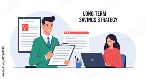 Financial Planning Consultation for Long-Term Savings Strategy. Advisor Discussing Investment Goals with Client.