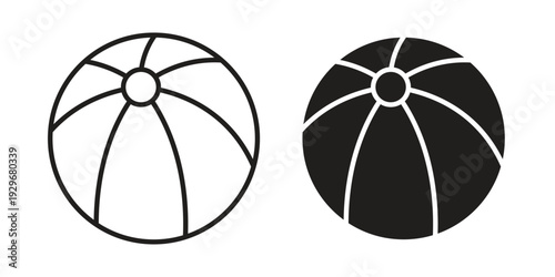 Beach ball icons vector glyph and thin line. Black icons