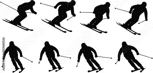 Collection of black silhouettes featuring various garden watering cans and vintage teapots isolated on white background for horticulture, gardening, kitchenware, and home decor