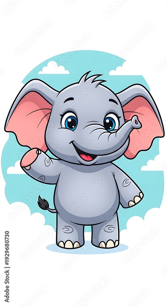 Naklejka premium Smiling Cartoon Elephant with Big Ears.