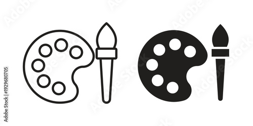 Brush and Palette icons vector glyph and thin line. Black icons