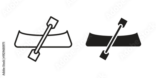 Canoe icons vector glyph and thin line. Black icons
