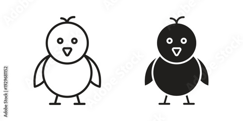 Chick icons vector glyph and thin line. Black icons