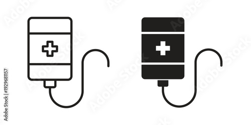 Chemotherapy icons vector glyph and thin line. Black icons