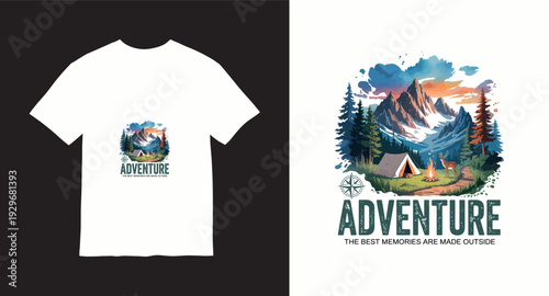 Adventure camping mountains t-shirt design outdoor nature landscape vintage illustration