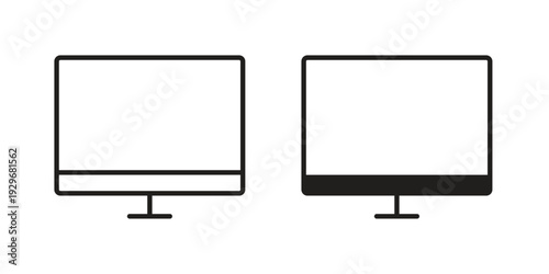 Computer screen icons vector glyph and thin line. Black icons