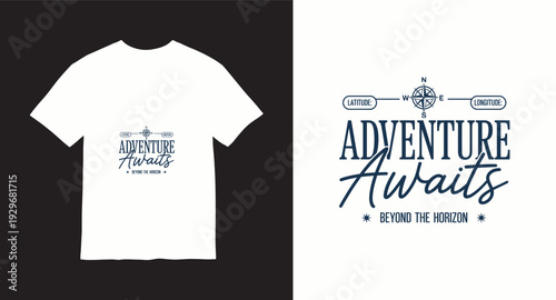 Adventure awaits text with compass illustration latitude longitude for travel theme