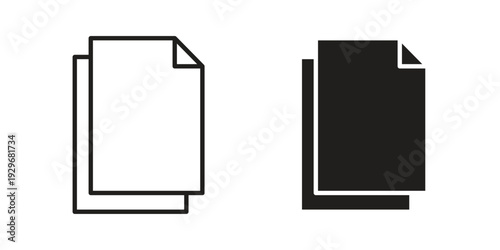 Copy icons vector glyph and thin line. Black icons