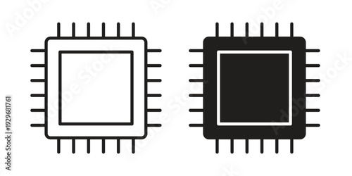 CPU icons vector glyph and thin line. Black icons