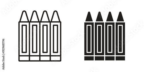 Crayon icons vector glyph and thin line. Black icons
