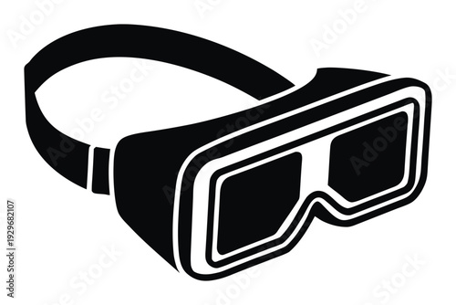 PPE protective gear eye protection Black and white line of virtual reality headset with rectangular lenses and head strap