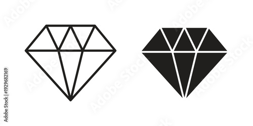 Diamond icons vector glyph and thin line. Black icons