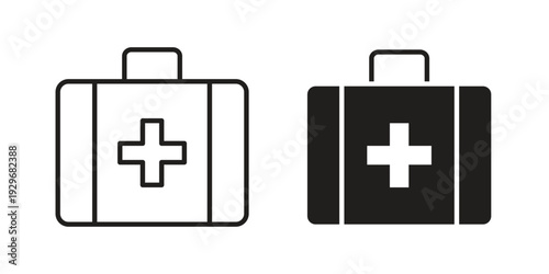 Doctor bag icons vector glyph and thin line. Black icons
