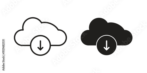 Download from Cloud icons vector glyph and thin line. Black icons