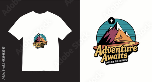 Adventure awaits explore the heights mountain hiking graphic design t-shirt