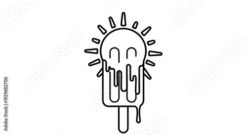 Melting sun outline icon representing global warming and intense heat on isolated white background