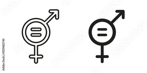 Equality icons vector glyph and thin line. Black icons