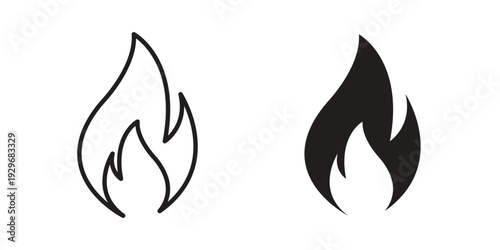 Flame icons vector glyph and thin line. Black icons