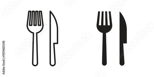 Fork and Knife icons vector glyph and thin line. Black icons