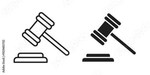 Gavel icons vector glyph and thin line. Black icons