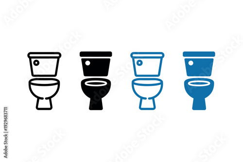Colorful Toilet Icons in Black and Blue on White Background for Design Use