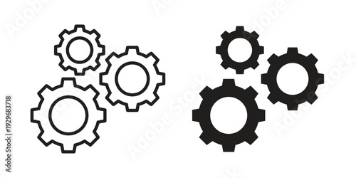 Gears icons vector glyph and thin line. Black icons