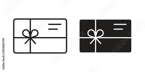 Gift card icons vector glyph and thin line. Black icons