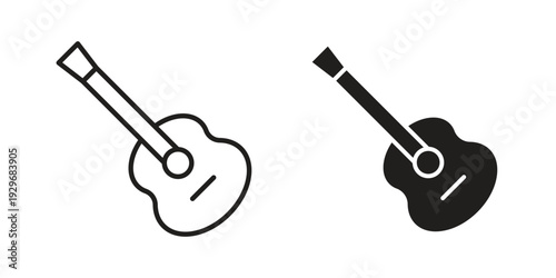 Guitar icons vector glyph and thin line. Black icons
