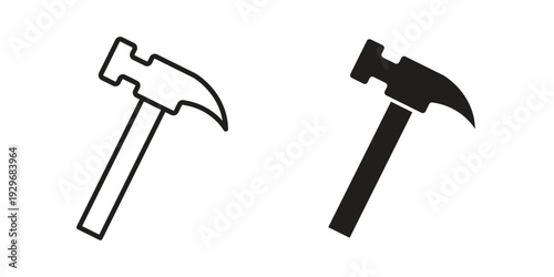 Hammer icons vector glyph and thin line. Black icons