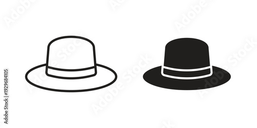 Hat icons vector glyph and thin line. Black icons