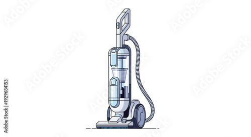 Modern upright vacuum cleaner for household cleaning is illustrated in a clean vector style on a white background.