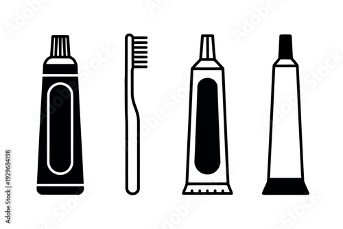 Toothpaste tubes and toothbrush icons