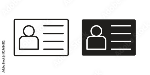 Identity card icons vector glyph and thin line. Black icons