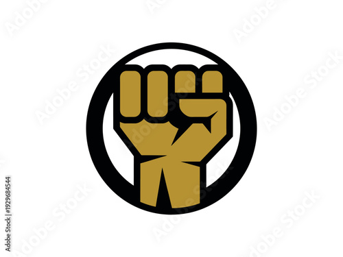 Raised Fist in Black Circle Symbol with Yellow Clenched Hand Graphic Illustration